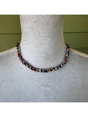 Colorful Twisted Multi-Beaded Necklace With Screw Clasp 16 Inches Long Boho Styl